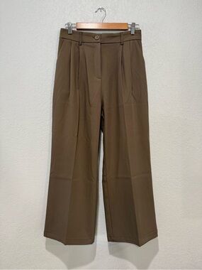 Women's Wide-Leg Pleated Trousers - Khaki Brown